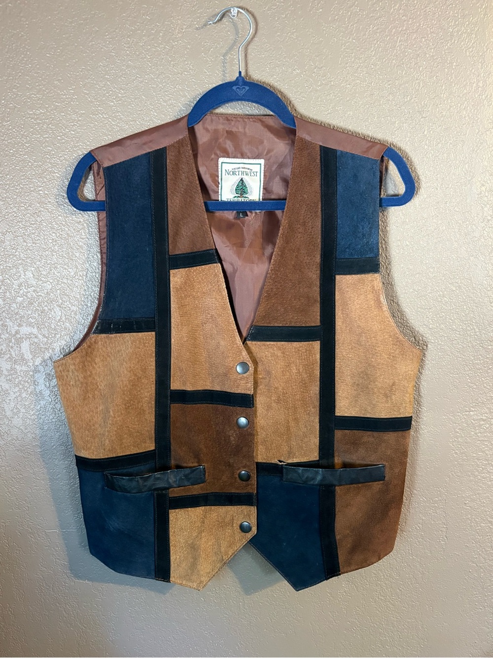 Northwest Patchwork Suede & Leather Vest in Tan, Brown & Black